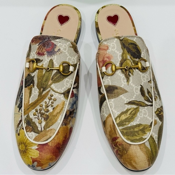 GUCCI Princetown GG Supreme H2O Floral Mules Slides Slipper Size 40.5 Beige NEW - Picture 4 of 16